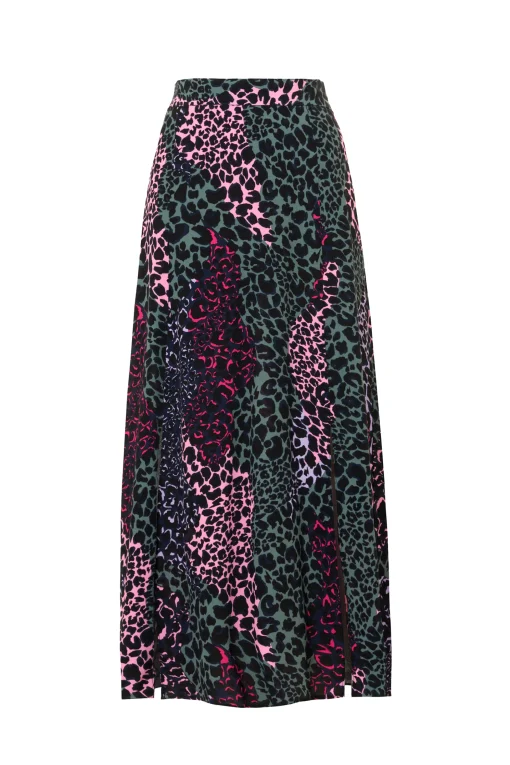 Women Scamp & Dude Khaki and Pink Spliced Leopard Split Front Skirt