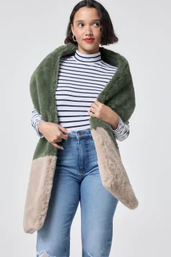 Women Scamp & Dude Khaki and Taupe Colour Block Faux Fur Scarf