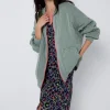 Women Scamp & Dude Khaki Organic Cotton Quilted Lightning Bolt Oversized Bomber Jacket