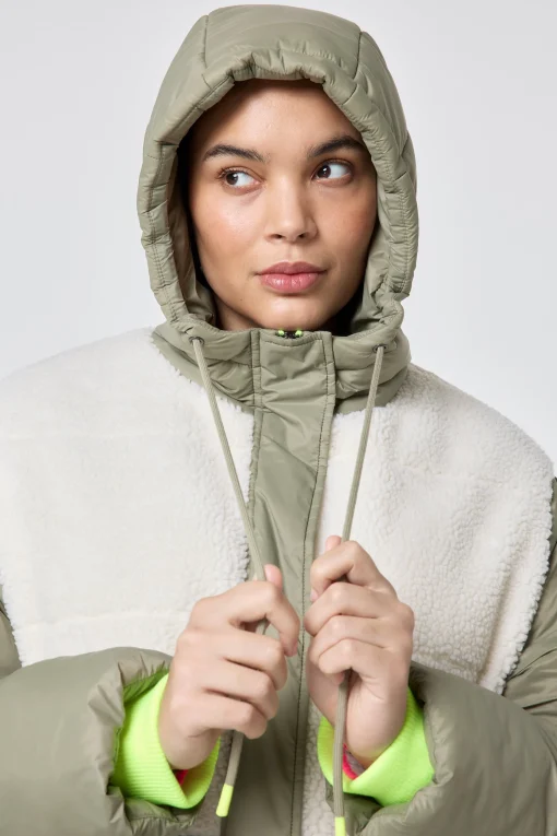 Women Scamp & Dude Khaki Quilted with Borg Longline Puffer Coat