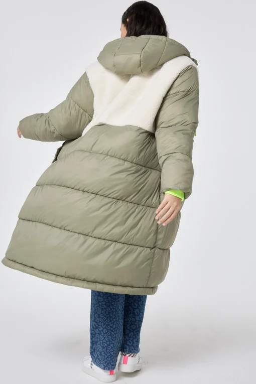 Women Scamp & Dude Khaki Quilted with Borg Longline Puffer Coat