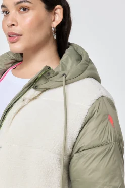 Women Scamp & Dude Khaki Quilted with Borg Longline Puffer Coat