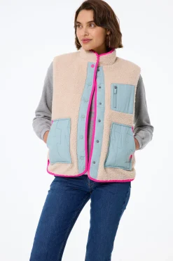 Women Scamp & Dude Khaki Reversible Quilted Lightning Bolt with Borg Gilet