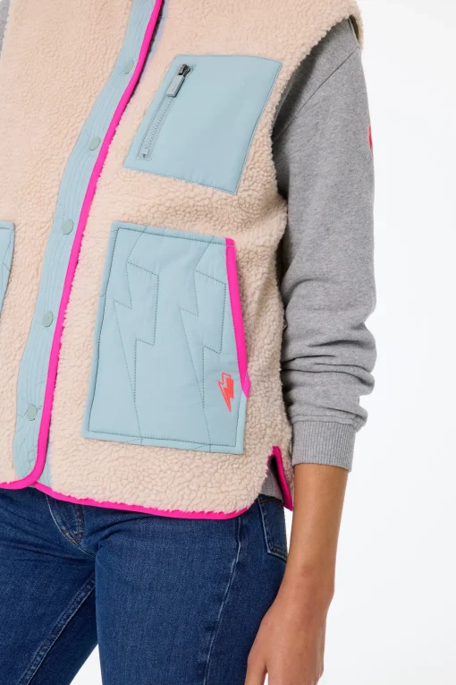 Women Scamp & Dude Khaki Reversible Quilted Lightning Bolt with Borg Gilet