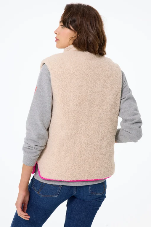 Women Scamp & Dude Khaki Reversible Quilted Lightning Bolt with Borg Gilet