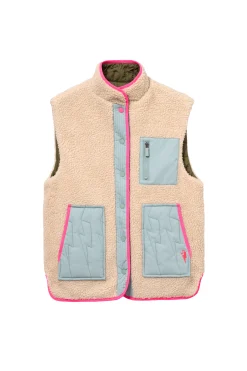 Women Scamp & Dude Khaki Reversible Quilted Lightning Bolt with Borg Gilet