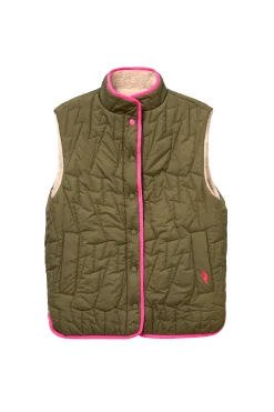 Women Scamp & Dude Khaki Reversible Quilted Lightning Bolt with Borg Gilet