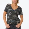 Women Scamp & Dude Khaki with Green Camo Layered Leopard V-Neck T-Shirt