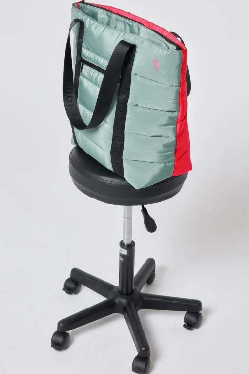 Women Scamp & Dude Khaki with Neon Coral Puffer Tote Bag