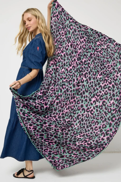 Women Scamp & Dude Khaki with Pink and Black Shadow Leopard Charity Super Scarf