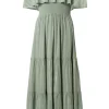Women Scamp & Dude Khaki with Silver and Gold Lurex Bardot Midi Dress