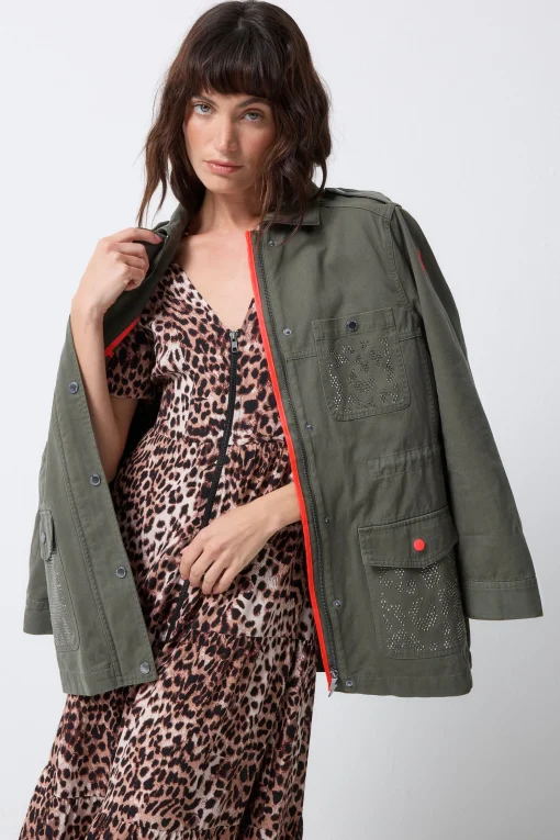 Women Scamp & Dude Khaki with Studded Bolt Utility Jacket