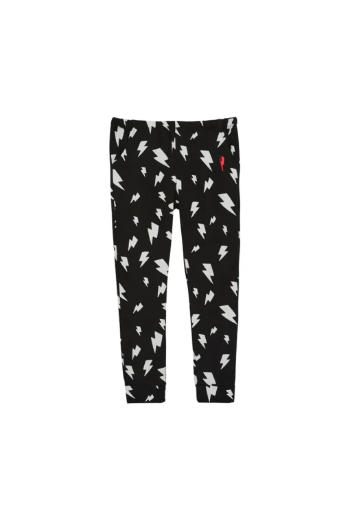Women Scamp & Dude Kids Black with White Lightning Bolt Joggers