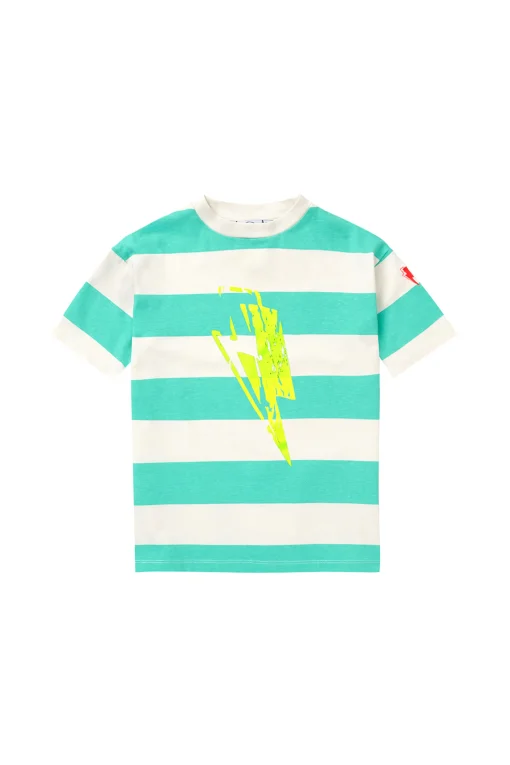 Women Scamp & Dude Kids Green and White Stripe with Yellow Bolt Oversized T-Shirt