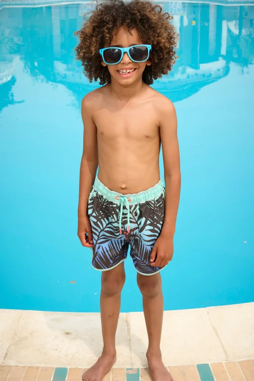 Women Scamp & Dude Kids Green with Blue and Black Tropical Swim Shorts