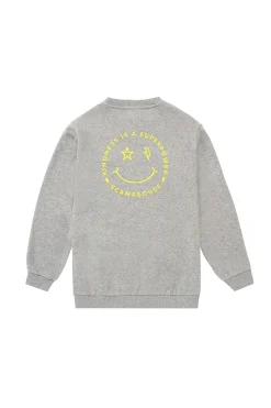 Women Scamp & Dude Kids Grey Marl Logo and Yellow Smiley Face Print Relaxed Sweatshirt