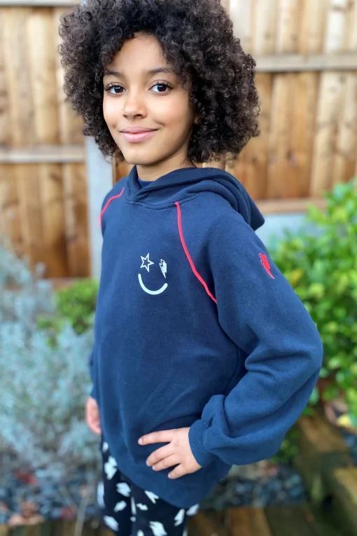Women Scamp & Dude Kids Navy Smiley Face Logo Hoodie