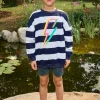 Women Scamp & Dude Kids Navy with White Stripe and Rainbow Bolt Oversized Sweatshirt