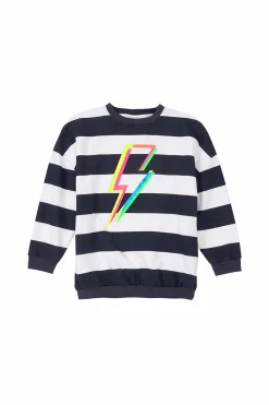Women Scamp & Dude Kids Navy with White Stripe and Rainbow Bolt Oversized Sweatshirt