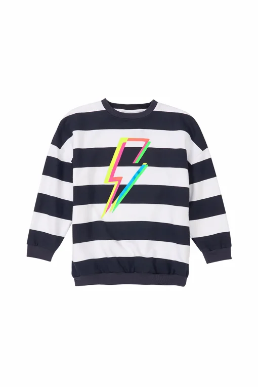 Women Scamp & Dude Kids Navy with White Stripe and Rainbow Bolt Oversized Sweatshirt