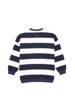 Women Scamp & Dude Kids Navy with White Stripe and Rainbow Bolt Oversized Sweatshirt