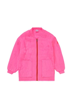 Women Scamp & Dude Kids Neon Pink Organic Cotton Quilted Lightning Bolt Jacket