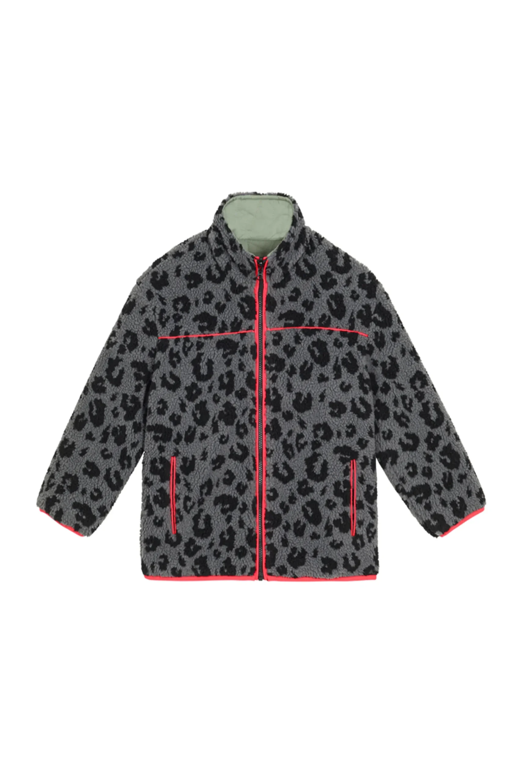 Women Scamp & Dude Kids Reversible Quilted Khaki Lightning Bolt and Leopard Borg Coat
