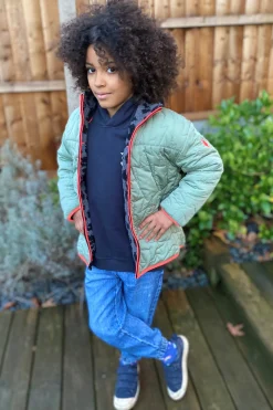 Women Scamp & Dude Kids Reversible Quilted Khaki Lightning Bolt and Leopard Borg Coat