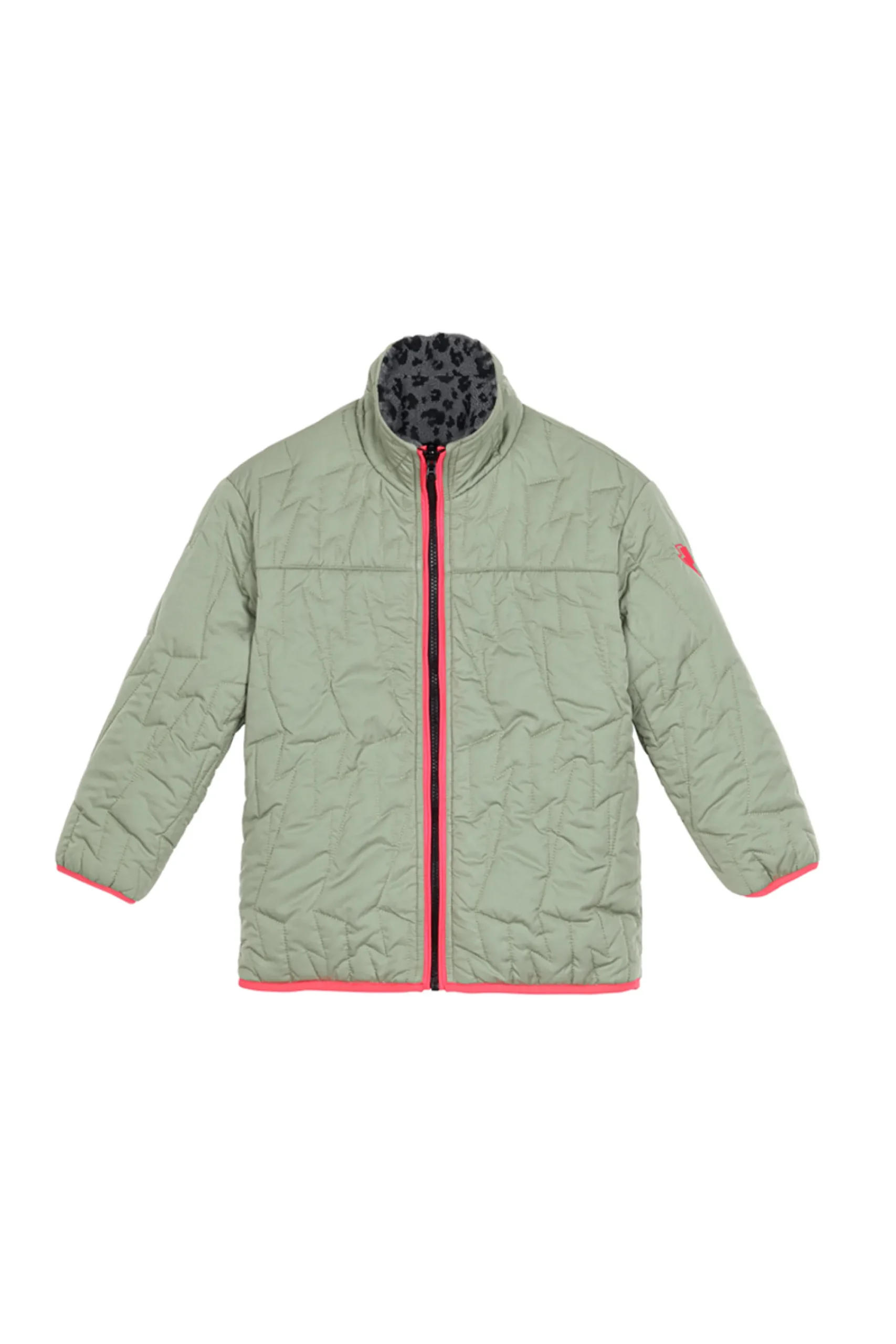 Women Scamp & Dude Kids Reversible Quilted Khaki Lightning Bolt and Leopard Borg Coat