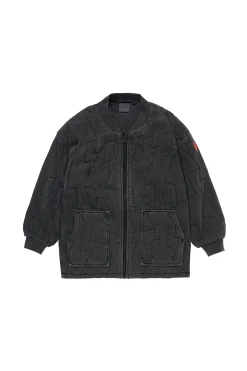 Women Scamp & Dude Kids Washed Black Organic Cotton Quilted Lightning Bolt Jacket