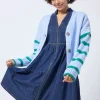 Women Scamp & Dude Light Blue and Green Stripe Cardigan
