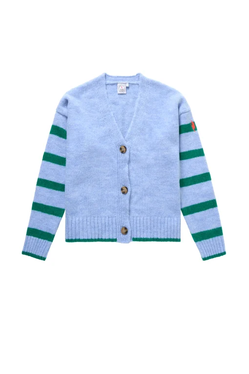 Women Scamp & Dude Light Blue and Green Stripe Cardigan