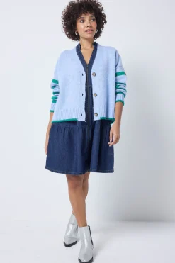 Women Scamp & Dude Light Blue and Green Stripe Cardigan