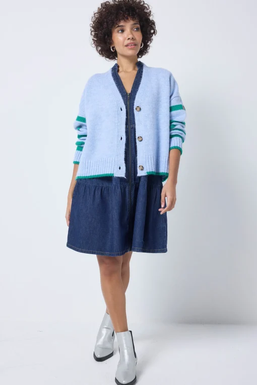 Women Scamp & Dude Light Blue and Green Stripe Cardigan