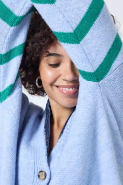 Women Scamp & Dude Light Blue and Green Stripe Cardigan