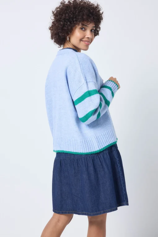 Women Scamp & Dude Light Blue and Green Stripe Cardigan