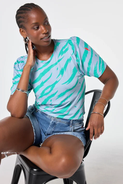 Women Scamp & Dude Light Blue with Green Graphic Tiger T-Shirt