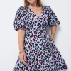 Women Scamp & Dude Light Blue with Rainbow Shadow Leopard Short Tea Dress