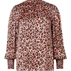 Women Scamp & Dude Mixed Neutral with Black Small Shadow Leopard High Neck Shirred Blouse