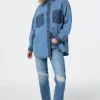 Women Scamp & Dude Mixed Wash Indigo Oversized Denim Shirt