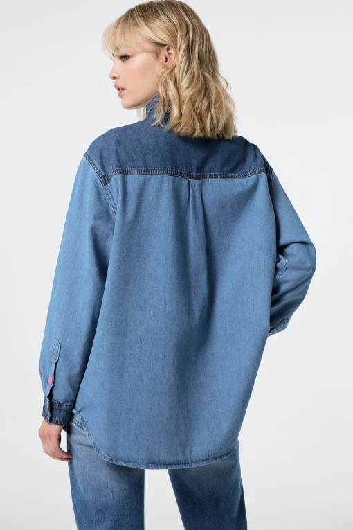 Women Scamp & Dude Mixed Wash Indigo Oversized Denim Shirt