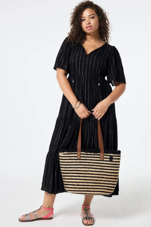 Women Scamp & Dude Natural with Black Stripe Straw Basket Bag