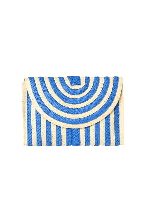 Women Scamp & Dude Natural with Blue Stripe Woven Clutch Bag