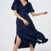Women Scamp & Dude Navy Jacquard Leopard Puff Sleeve Midi Tea Dress