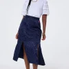 Women Scamp & Dude Navy Jacquard Leopard Split Front Skirt