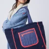 Women Scamp & Dude Navy Reversible Quilted Lightning Bolt with Borg Tote Bag
