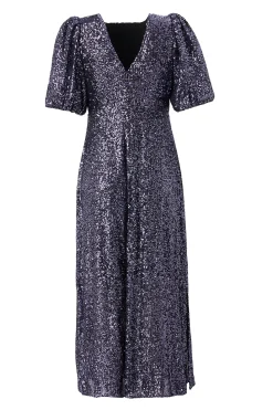 Women Scamp & Dude Navy Sequin Puff Sleeve Midi Dress
