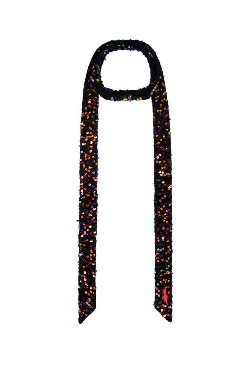 Women Scamp & Dude Navy Velvet Sequin Surplus Fabric Skinny Neck Tie