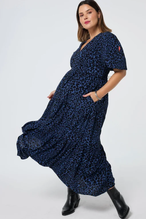 Women Scamp & Dude Navy with Black Rock and Roll Zip Detail Tiered Midi Dress