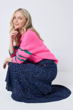 Women Scamp & Dude Navy with Black Rock and Roll Leopard High Low Hem Skirt